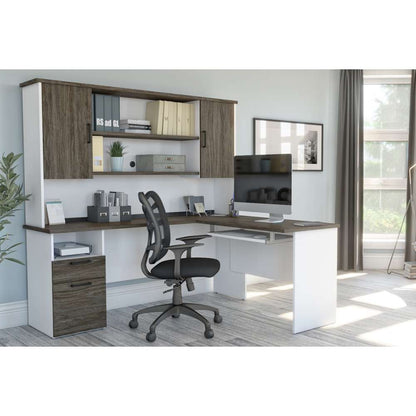 Bestar - Norma 71W L-Shaped Desk with Hutch in Walnut Grey & White - 181850-000035 veiw 4