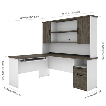 Bestar - Norma 71W L-Shaped Desk with Hutch in Walnut Grey & White - 181850-000035 veiw 5