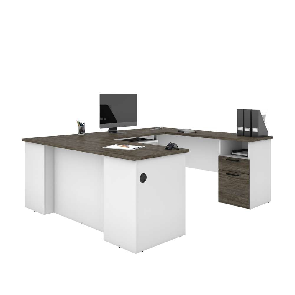 Bestar - Norma 71W U Or L-Shaped Desk in Walnut Grey & White - 181851-000035 veiw 1