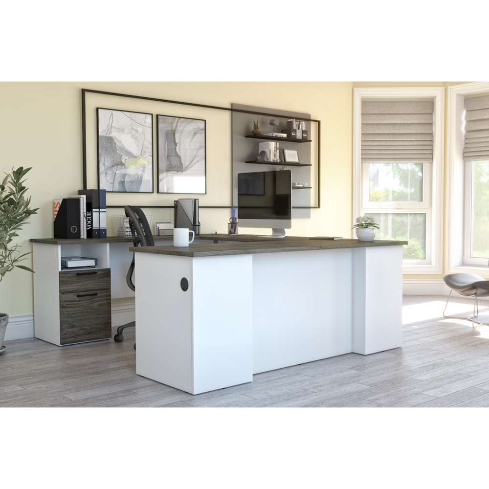 Bestar - Norma 71W U Or L-Shaped Desk in Walnut Grey & White - 181851-000035 veiw 4
