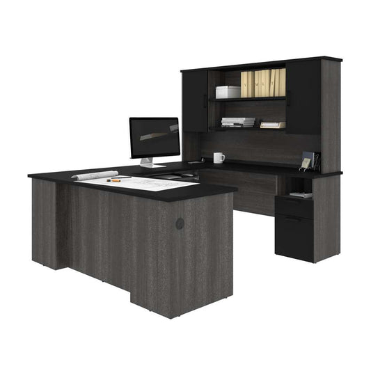 Bestar - Norma 71W U Or L-Shaped Executive Desk with Hutch in Black & Bark Gray - 181852-000018 veiw 1