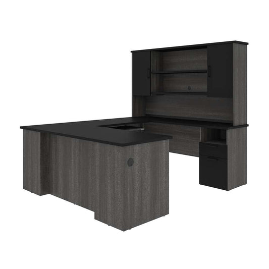 Bestar - Norma 71W U Or L-Shaped Executive Desk with Hutch in Black & Bark Gray - 181852-000018 veiw 2