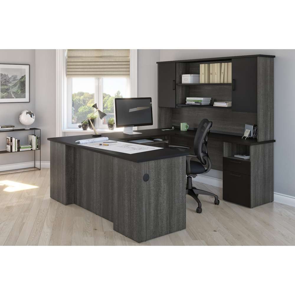 Bestar - Norma 71W U Or L-Shaped Executive Desk with Hutch in Black & Bark Gray - 181852-000018 veiw 4