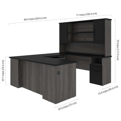 Bestar - Norma 71W U Or L-Shaped Executive Desk with Hutch in Black & Bark Gray - 181852-000018 veiw 5