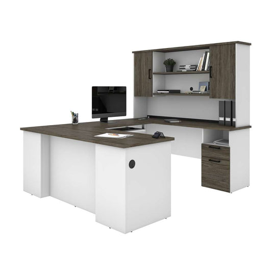 Bestar - Norma 71W U Or L-Shaped Executive Desk with Hutch in Walnut Grey & White - 181852-000035 veiw 1