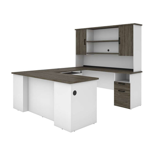 Bestar - Norma 71W U Or L-Shaped Executive Desk with Hutch in Walnut Grey & White - 181852-000035 veiw 2
