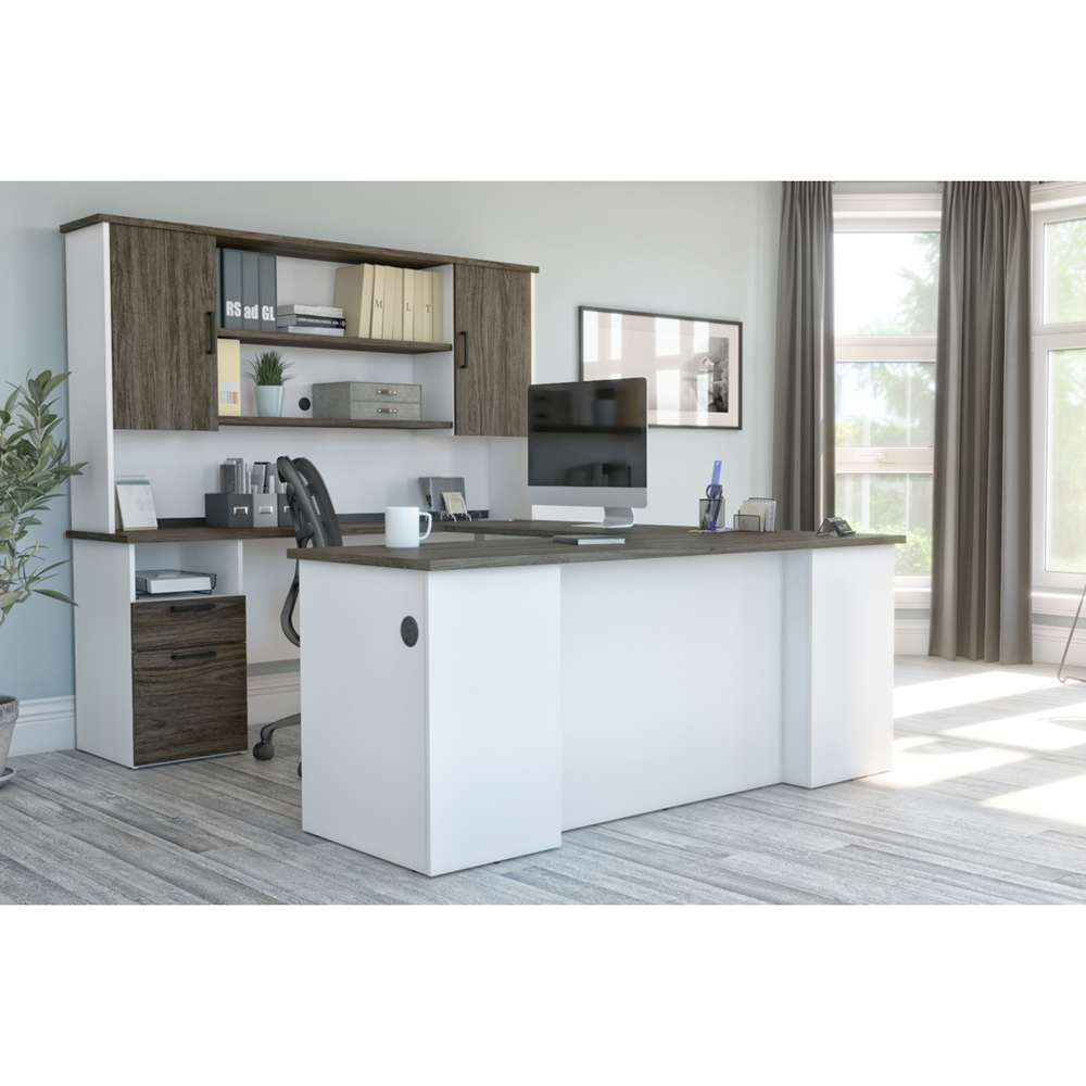 Bestar - Norma 71W U Or L-Shaped Executive Desk with Hutch in Walnut Grey & White - 181852-000035 veiw 4