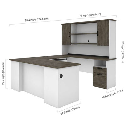 Bestar - Norma 71W U Or L-Shaped Executive Desk with Hutch in Walnut Grey & White - 181852-000035 veiw 5
