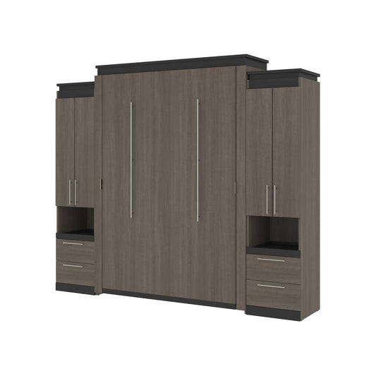 Bestar - Orion 104W Queen Murphy Bed and 2 Storage Cabinets with Pull-Out Shelves (105W) in Bark Gray & Graphite - 116889-000047 veiw 1