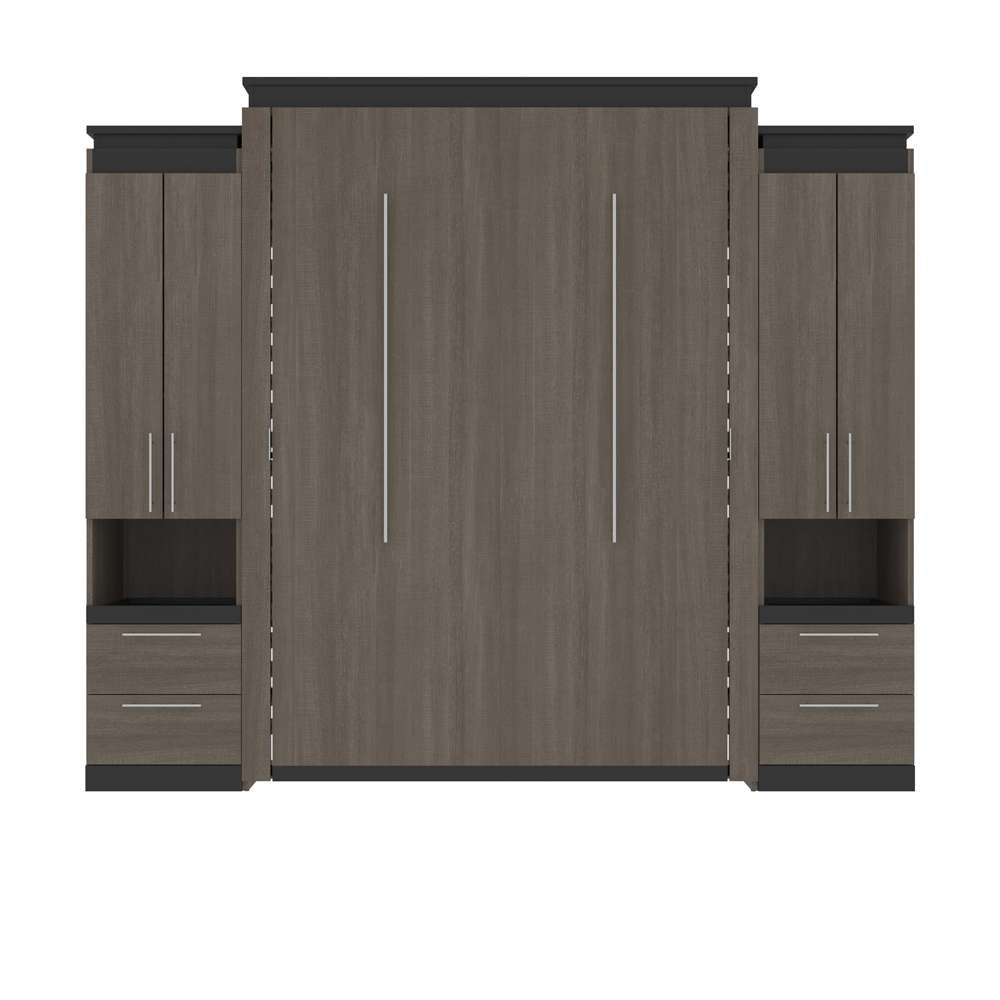 Bestar - Orion 104W Queen Murphy Bed and 2 Storage Cabinets with Pull-Out Shelves (105W) in Bark Gray & Graphite - 116889-000047 veiw 2