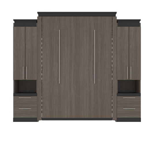 Bestar - Orion 104W Queen Murphy Bed and 2 Storage Cabinets with Pull-Out Shelves (105W) in Bark Gray & Graphite - 116889-000047 veiw 2