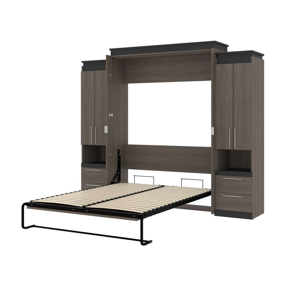 Bestar - Orion 104W Queen Murphy Bed and 2 Storage Cabinets with Pull-Out Shelves (105W) in Bark Gray & Graphite - 116889-000047 veiw 6