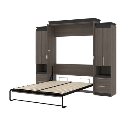 Bestar - Orion 104W Queen Murphy Bed and 2 Storage Cabinets with Pull-Out Shelves (105W) in Bark Gray & Graphite - 116889-000047 veiw 6