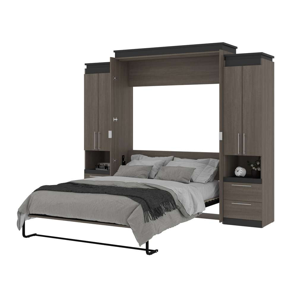 Bestar - Orion 104W Queen Murphy Bed and 2 Storage Cabinets with Pull-Out Shelves (105W) in Bark Gray & Graphite - 116889-000047 veiw 7