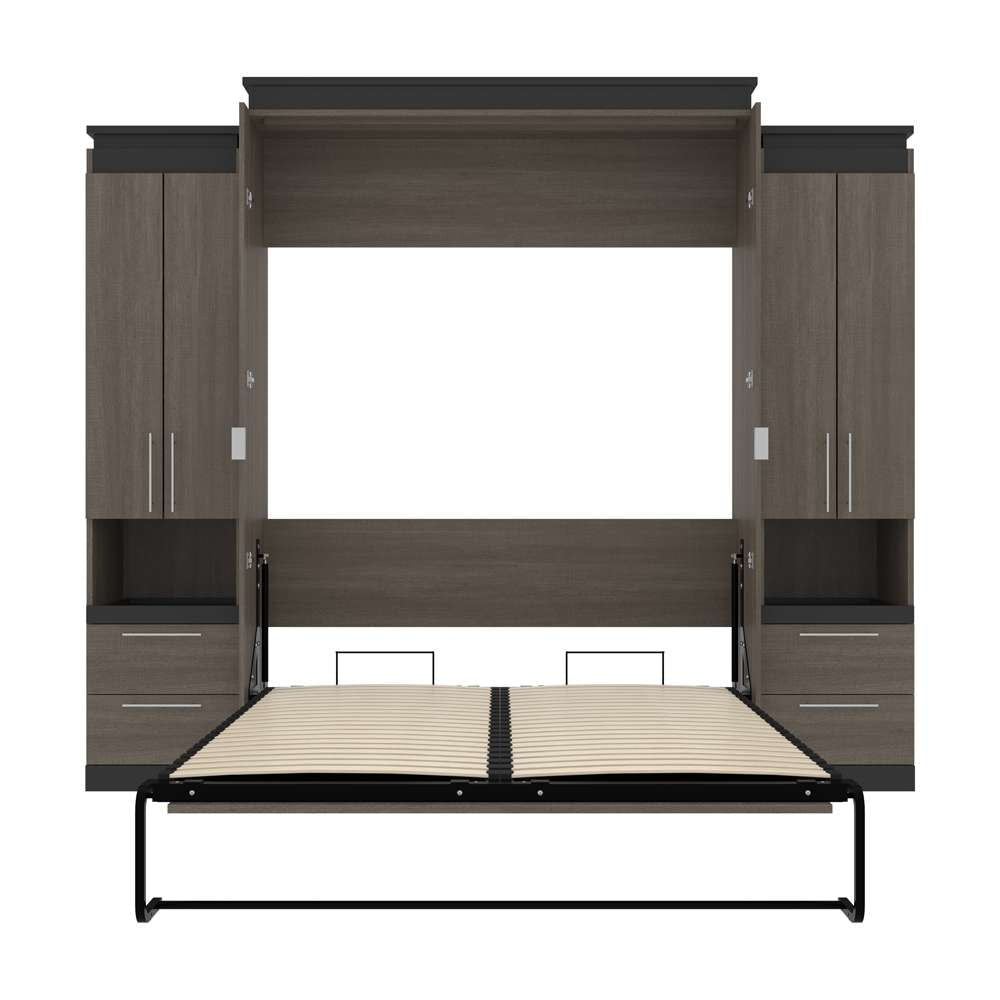 Bestar - Orion 104W Queen Murphy Bed and 2 Storage Cabinets with Pull-Out Shelves (105W) in Bark Gray & Graphite - 116889-000047 veiw 8
