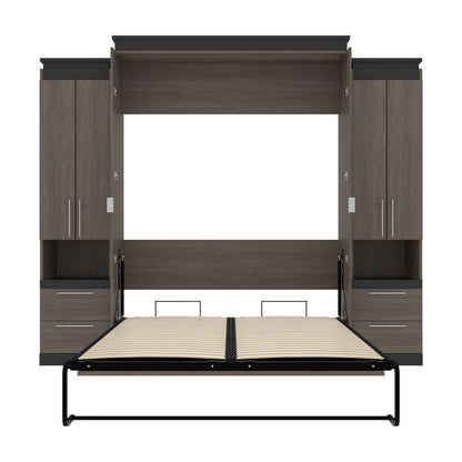 Bestar - Orion 104W Queen Murphy Bed and 2 Storage Cabinets with Pull-Out Shelves (105W) in Bark Gray & Graphite - 116889-000047 veiw 8