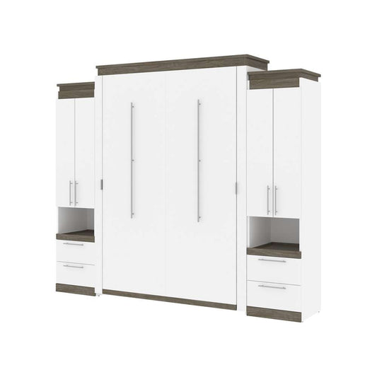 Bestar - Orion 104W Queen Murphy Bed and 2 Storage Cabinets with Pull-Out Shelves (105W) in White & Walnut Grey - 116889-000017 veiw 1