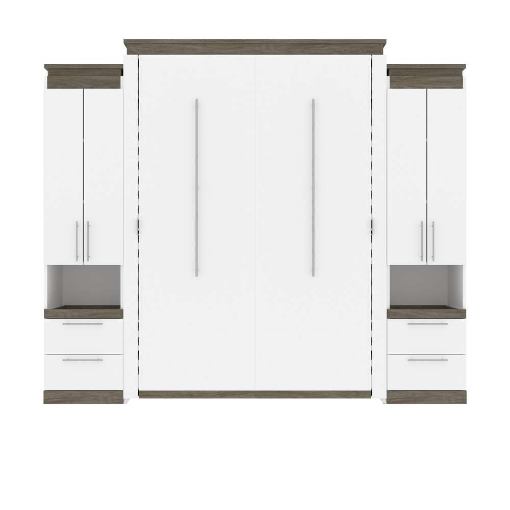 Bestar - Orion 104W Queen Murphy Bed and 2 Storage Cabinets with Pull-Out Shelves (105W) in White & Walnut Grey - 116889-000017 veiw 2