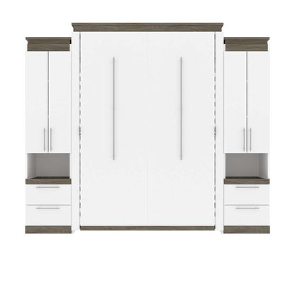 Bestar - Orion 104W Queen Murphy Bed and 2 Storage Cabinets with Pull-Out Shelves (105W) in White & Walnut Grey - 116889-000017 veiw 2
