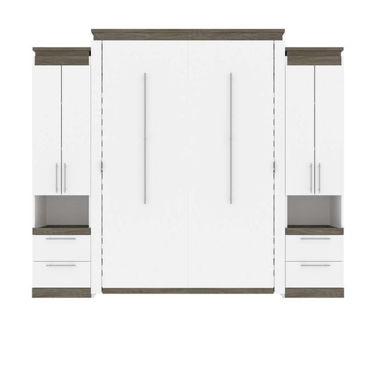 Bestar - Orion 104W Queen Murphy Bed and 2 Storage Cabinets with Pull-Out Shelves (105W) in White & Walnut Grey - 116889-000017 veiw 2