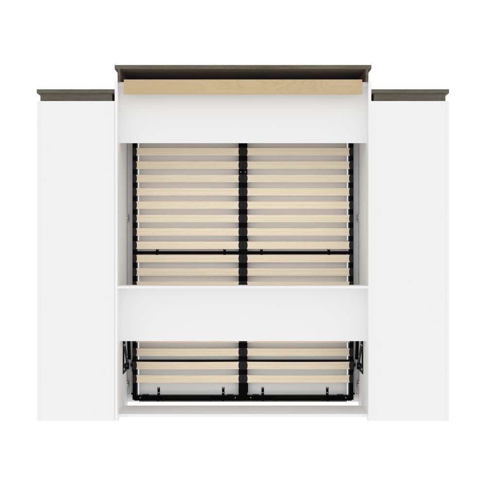Bestar - Orion 104W Queen Murphy Bed and 2 Storage Cabinets with Pull-Out Shelves (105W) in White & Walnut Grey - 116889-000017 veiw 4