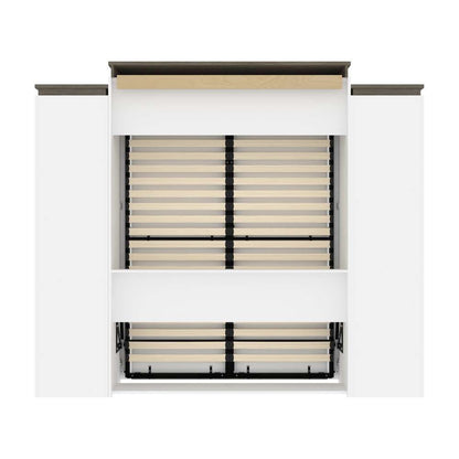 Bestar - Orion 104W Queen Murphy Bed and 2 Storage Cabinets with Pull-Out Shelves (105W) in White & Walnut Grey - 116889-000017 veiw 4
