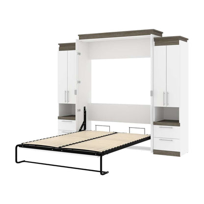 Bestar - Orion 104W Queen Murphy Bed and 2 Storage Cabinets with Pull-Out Shelves (105W) in White & Walnut Grey - 116889-000017 veiw 6