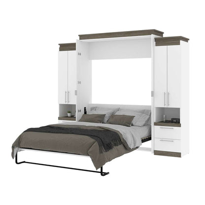Bestar - Orion 104W Queen Murphy Bed and 2 Storage Cabinets with Pull-Out Shelves (105W) in White & Walnut Grey - 116889-000017 veiw 7