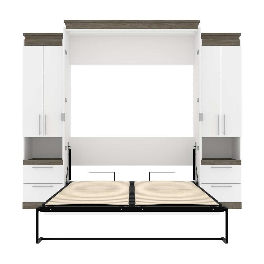 Bestar - Orion 104W Queen Murphy Bed and 2 Storage Cabinets with Pull-Out Shelves (105W) in White & Walnut Grey - 116889-000017 veiw 8