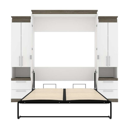 Bestar - Orion 104W Queen Murphy Bed and 2 Storage Cabinets with Pull-Out Shelves (105W) in White & Walnut Grey - 116889-000017 veiw 8