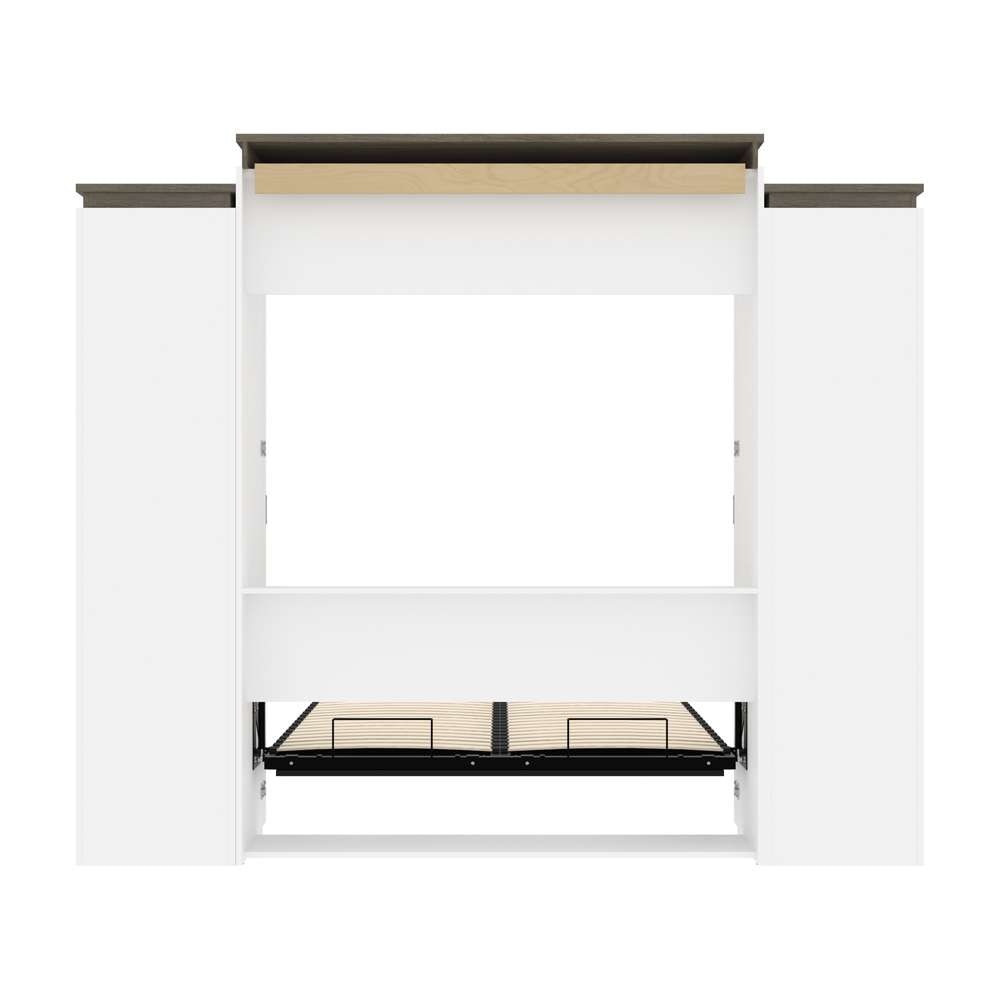 Bestar - Orion 104W Queen Murphy Bed and 2 Storage Cabinets with Pull-Out Shelves (105W) in White & Walnut Grey - 116889-000017 veiw 10