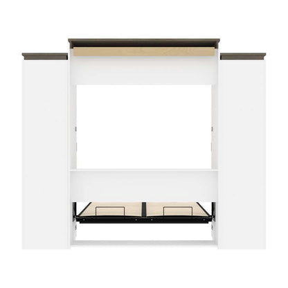 Bestar - Orion 104W Queen Murphy Bed and 2 Storage Cabinets with Pull-Out Shelves (105W) in White & Walnut Grey - 116889-000017 veiw 10