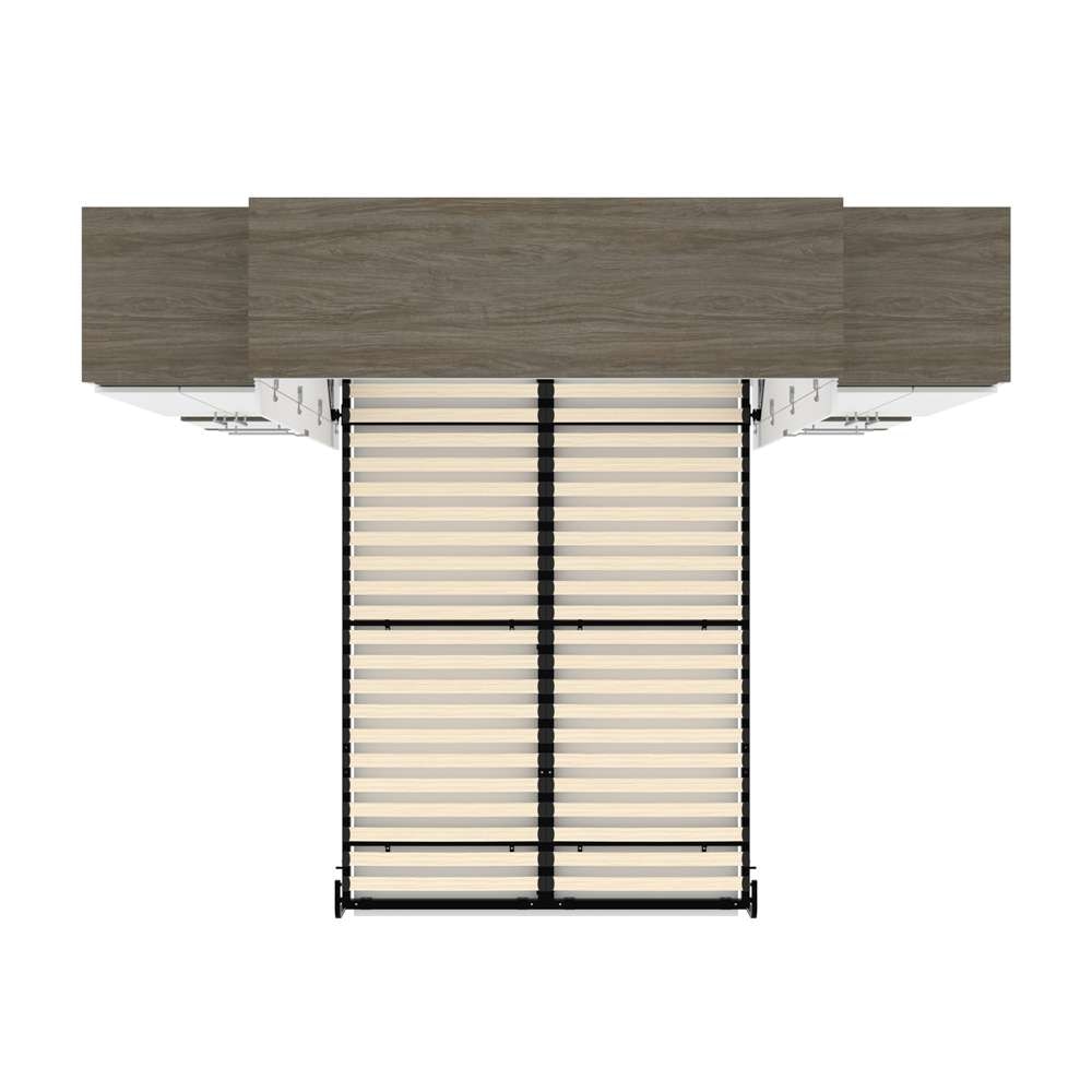 Bestar - Orion 104W Queen Murphy Bed and 2 Storage Cabinets with Pull-Out Shelves (105W) in White & Walnut Grey - 116889-000017 veiw 11