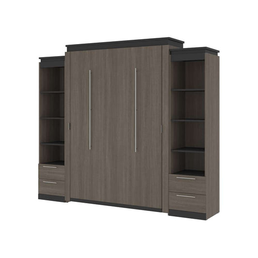 Bestar - Orion 104W Queen Murphy Bed and 2 Narrow Shelving Units with Drawers (105W) in Bark Gray & Graphite - 116885-000047 veiw 1