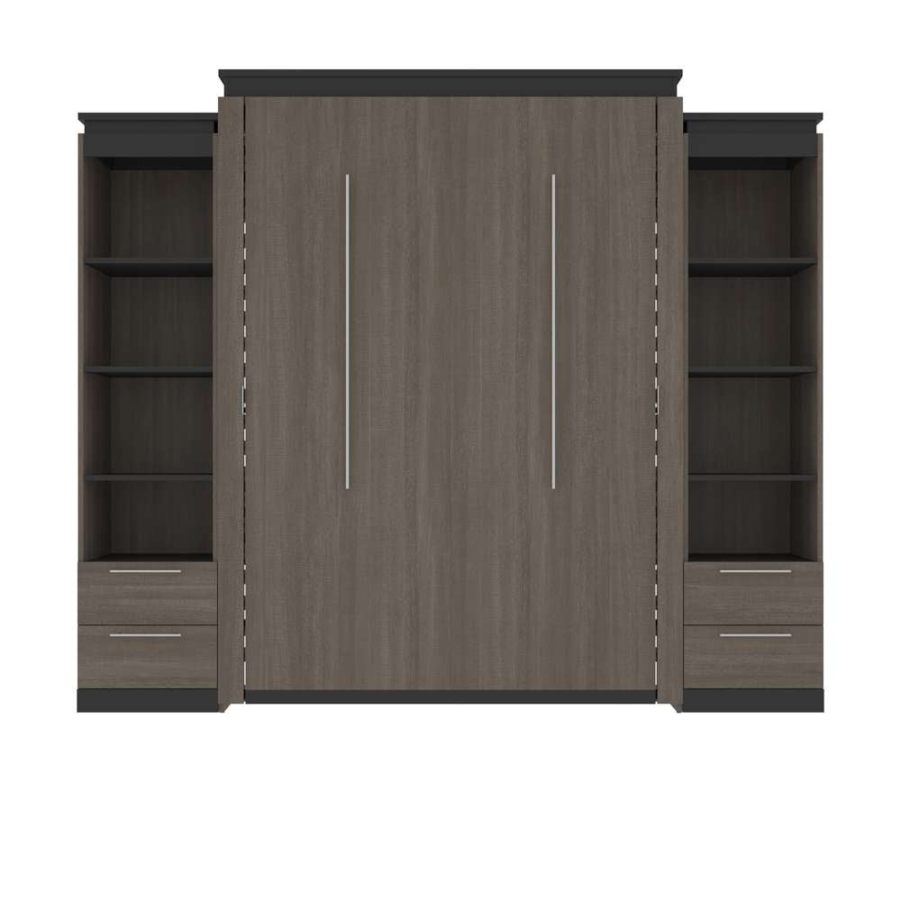 Bestar - Orion 104W Queen Murphy Bed and 2 Narrow Shelving Units with Drawers (105W) in Bark Gray & Graphite - 116885-000047 veiw 2