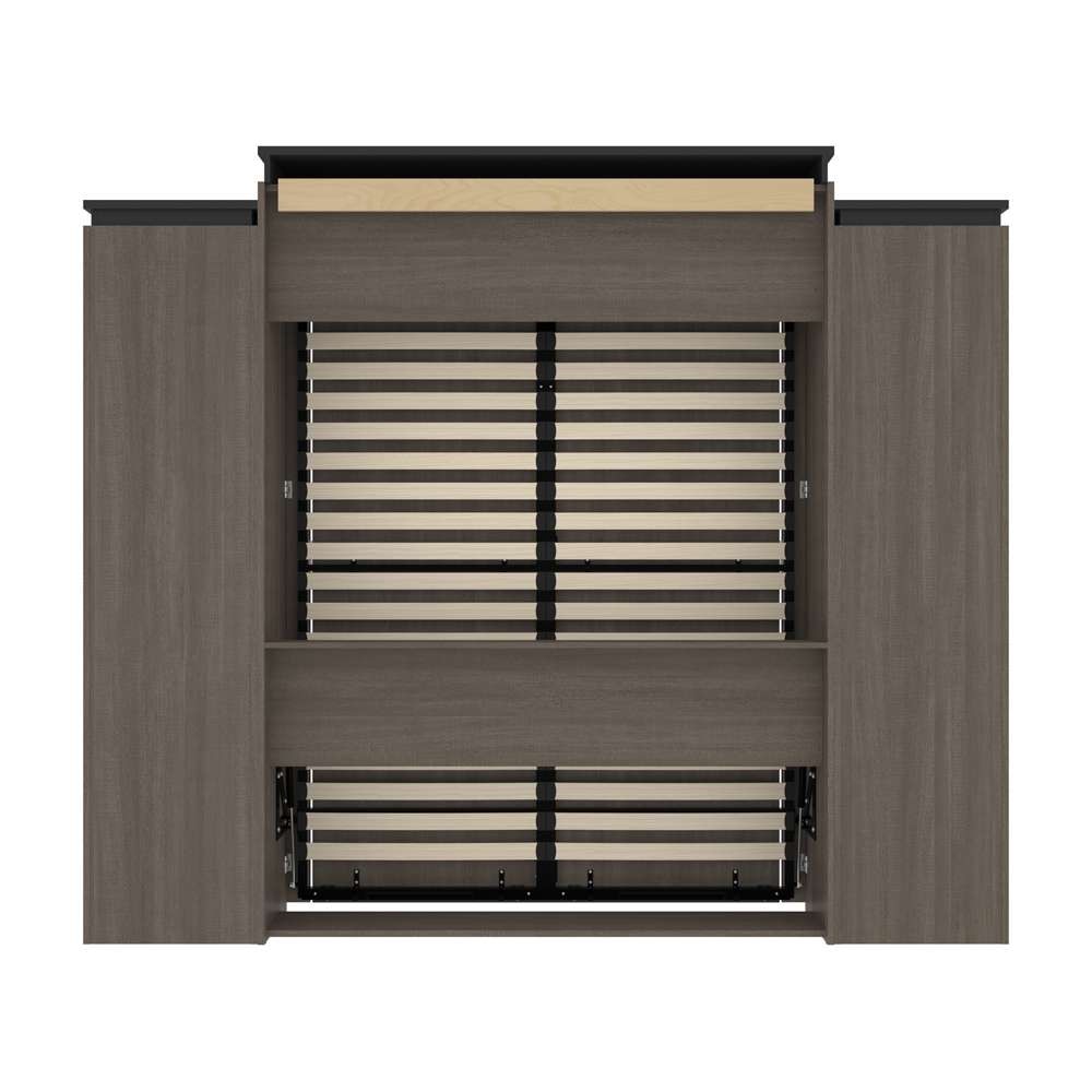 Bestar - Orion 104W Queen Murphy Bed and 2 Narrow Shelving Units with Drawers (105W) in Bark Gray & Graphite - 116885-000047 veiw 4