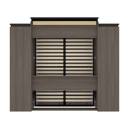 Bestar - Orion 104W Queen Murphy Bed and 2 Narrow Shelving Units with Drawers (105W) in Bark Gray & Graphite - 116885-000047 veiw 4
