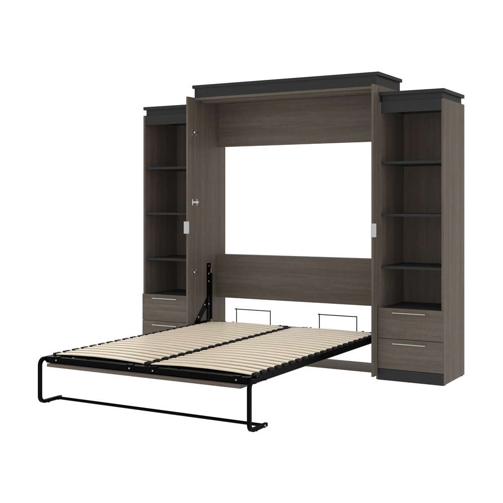 Bestar - Orion 104W Queen Murphy Bed and 2 Narrow Shelving Units with Drawers (105W) in Bark Gray & Graphite - 116885-000047 veiw 6