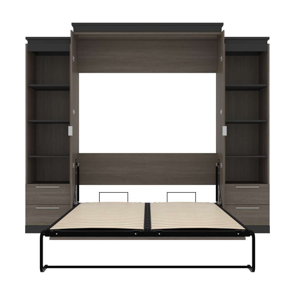 Bestar - Orion 104W Queen Murphy Bed and 2 Narrow Shelving Units with Drawers (105W) in Bark Gray & Graphite - 116885-000047 veiw 8