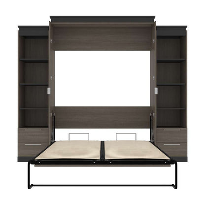 Bestar - Orion 104W Queen Murphy Bed and 2 Narrow Shelving Units with Drawers (105W) in Bark Gray & Graphite - 116885-000047 veiw 8