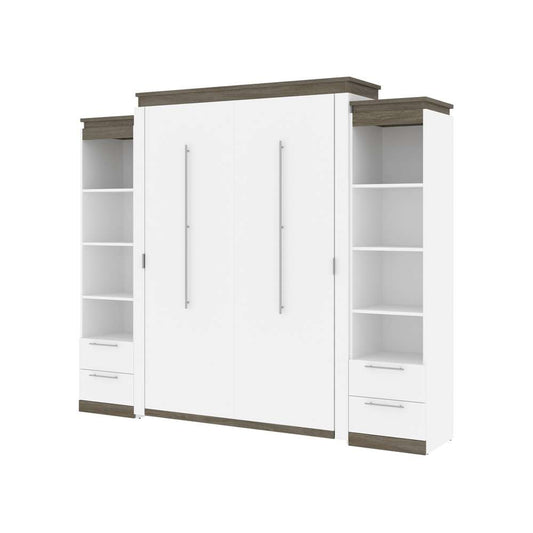 Bestar - Orion 104W Queen Murphy Bed and 2 Narrow Shelving Units with Drawers (105W) in White & Walnut Grey - 116885-000017 veiw 1
