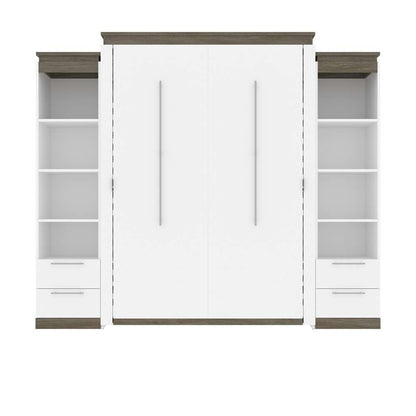 Bestar - Orion 104W Queen Murphy Bed and 2 Narrow Shelving Units with Drawers (105W) in White & Walnut Grey - 116885-000017 veiw 2