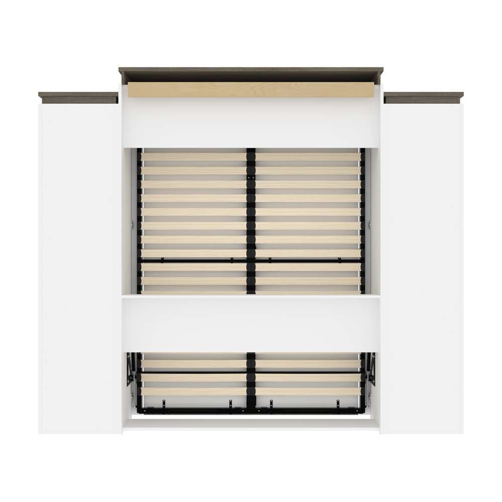 Bestar - Orion 104W Queen Murphy Bed and 2 Narrow Shelving Units with Drawers (105W) in White & Walnut Grey - 116885-000017 veiw 4