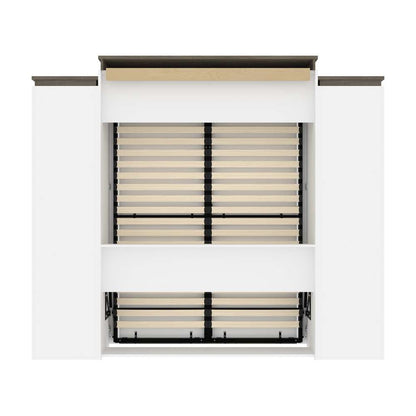 Bestar - Orion 104W Queen Murphy Bed and 2 Narrow Shelving Units with Drawers (105W) in White & Walnut Grey - 116885-000017 veiw 4