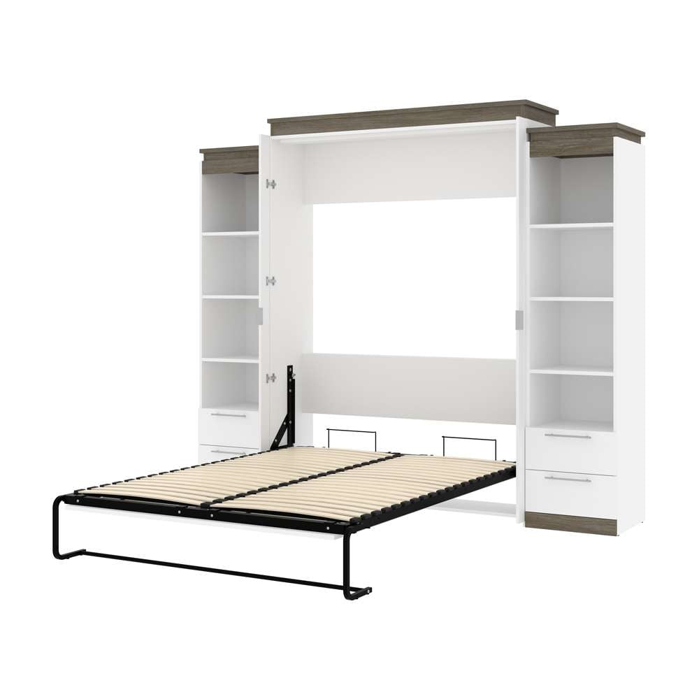 Bestar - Orion 104W Queen Murphy Bed and 2 Narrow Shelving Units with Drawers (105W) in White & Walnut Grey - 116885-000017 veiw 6