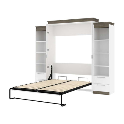 Bestar - Orion 104W Queen Murphy Bed and 2 Narrow Shelving Units with Drawers (105W) in White & Walnut Grey - 116885-000017 veiw 6