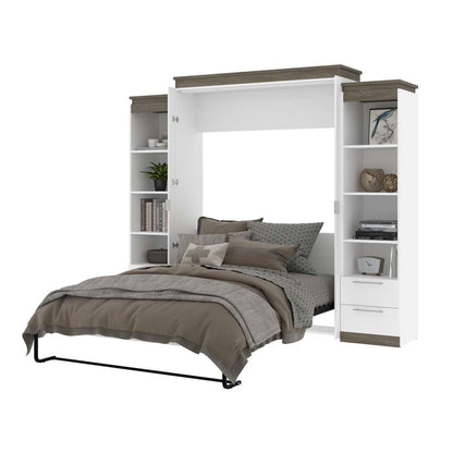 Bestar - Orion 104W Queen Murphy Bed and 2 Narrow Shelving Units with Drawers (105W) in White & Walnut Grey - 116885-000017 veiw 7