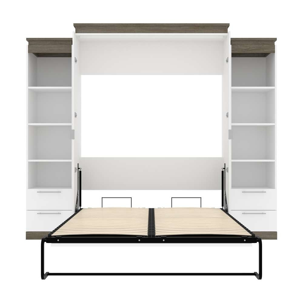Bestar - Orion 104W Queen Murphy Bed and 2 Narrow Shelving Units with Drawers (105W) in White & Walnut Grey - 116885-000017 veiw 8