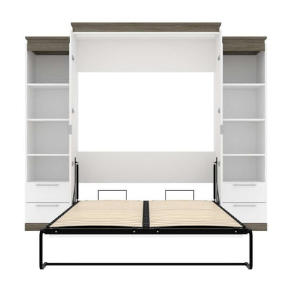 Bestar - Orion 104W Queen Murphy Bed and 2 Narrow Shelving Units with Drawers (105W) in White & Walnut Grey - 116885-000017 veiw 8
