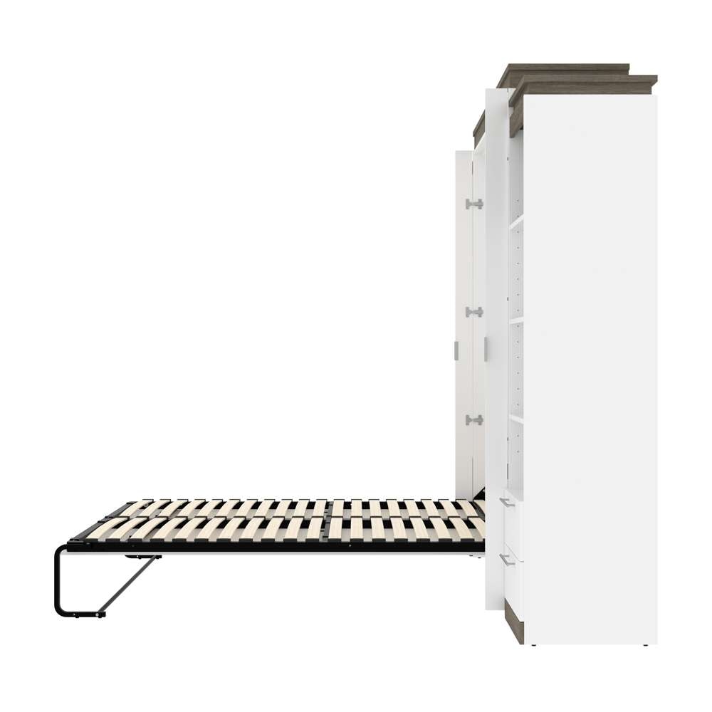 Bestar - Orion 104W Queen Murphy Bed and 2 Narrow Shelving Units with Drawers (105W) in White & Walnut Grey - 116885-000017 veiw 9